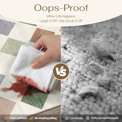 PureCozy 2x6 Washable Runner Rug Kitchen Colorful Non Slip Checkered Carpet