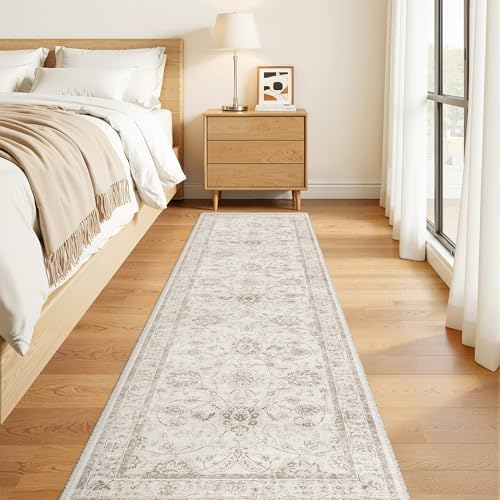 Madane Runner Rug 2x8 for Hallway, Kitchen Non-Slip Runner Rug Brown/Ivory