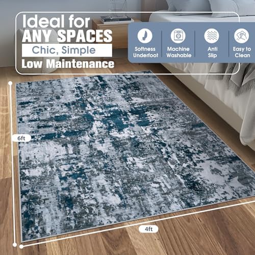 4x6 Area Rugs for Living Room Washable Bedroom Dining Room Navy Grey