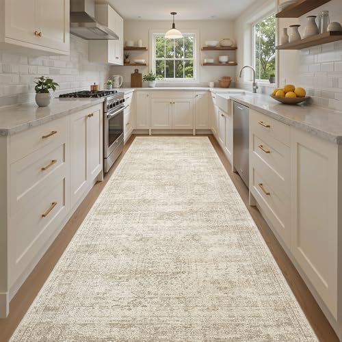 Soalmost Washable 4x10 Hallway Runner Rug Non-Slip Kitchen Entry Rugs Beige