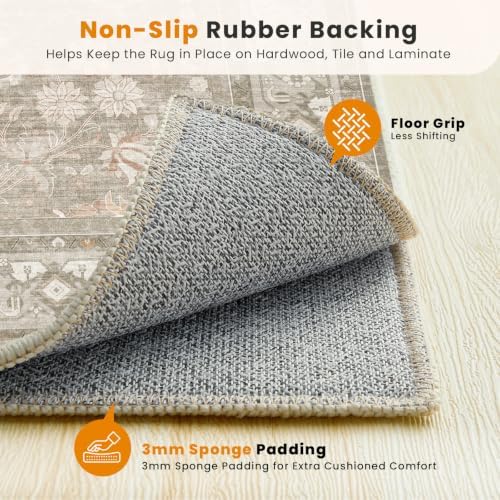 SameBed 9x12 Area Rug Living Room, Vintage Washable Carpet Vintage Brown