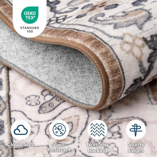 Lessymo Runner Rug 2.6 x 8 for Hallway, Washable Entryway Rugs Brown Beige