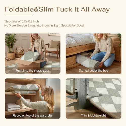 PureCozy Grey 5x7 Washable Area Rug Living Room Non Slip Checkered Carpet