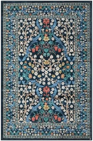 GarveeHome Blue Floral 3x5 Washable Area Rug for Nursery Bedroom