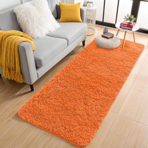 OLANLY 2x6 Machine Washable Runner Rugs for Hallway, Soft Fluffy Shaggy Bedside Rugs for Bedroom, Living Room, Indoor Floor Carpet for Kids Girls and Boys, Nursery Rooms, Home Decor Aesthetic, Orange