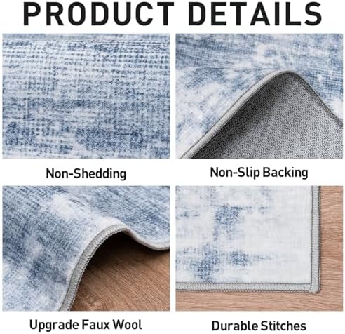 4x6 Area Rugs for Living Room: Washable Abstract Blue White Bedroom Carpet
