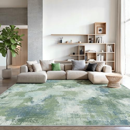 Amada Washable 10'x14' Abstract Area Rug for Living Room Green