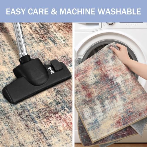 IOHOUZE Abstract Area Rug 3x4 Ft Washable Rugs for Entryway Indoor, Non Slip Kitchen Rug Printed Faux Wool Throw Rugs, Indoor Door Mat for Door Entrance Foyer Living Room, Red/Multi