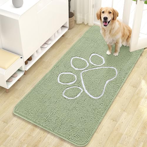 OLANLY Dog Door Mat for Muddy Paws 47x24, Paw Print Design Chenille Mud Mat