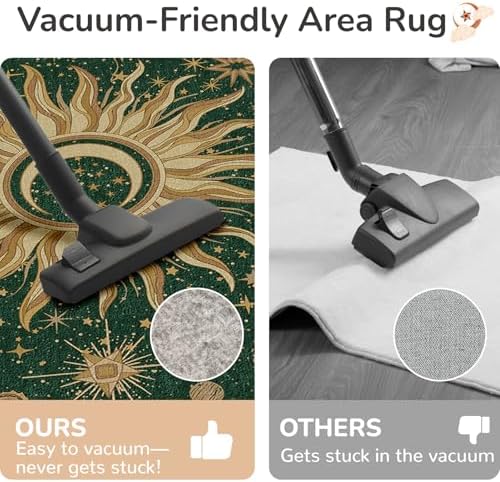 Vacuum-Friendly, Round 4ft Washable Area Rug, Green Gold Yellow