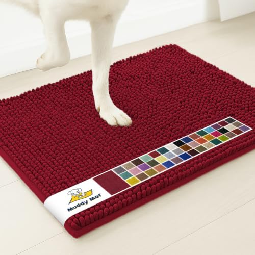 Muddy Mat® | Super Water Absorbent Door Mat Indoor, Microfiber Quick Dry Chenille Entryway Rug, Slip Resistant Front Door Mat, Indoor Mats for Entryway, Machine Washable Pet Rug, Maroon 16"x24"