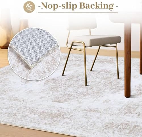 XLUEZ Bedroom Rug 3x5 Vintage Rugs, Machine Washable Small Area Rug Retro Medallion Distressed Rugs Non-Slip Soft Low Pile Throw Rug for Entryway Bedroom Bathroom Hallway Kitchen(Beige,3'x5')