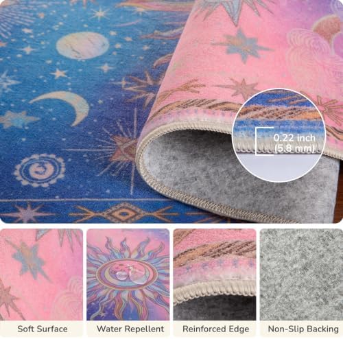 Vacuum-Friendly, 6x9 Washable Area Rug, Pink Blue Purple