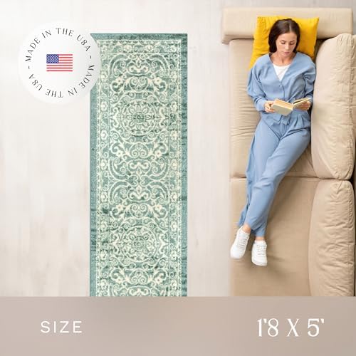 Maples Rugs Pelham Vintage Medallion Runner Rug, 1'8 x 5, Light Spa