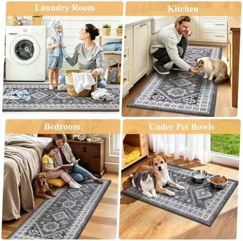HEBE Boho Kitchen Rugs Set of 2, Non Slip Washable Kitchen Mats for Floor