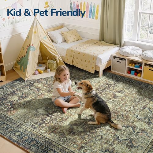 Lessymo Area Rugs 8 x 10 for Living Room,Large Washable Carpet Dark Brown