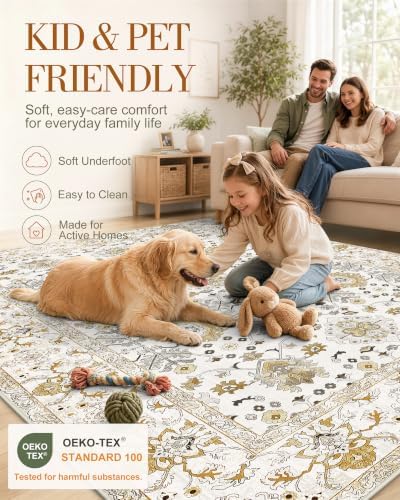 OLANLY 5x7 Washable Area Rug, Soft Non Slip Carpet for Bedroom Living Room