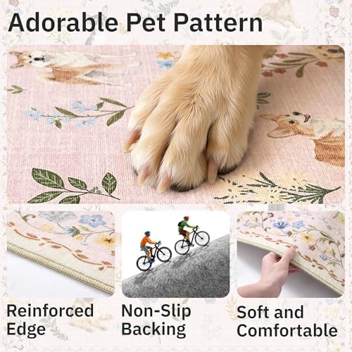 Soalmost Dog 8x10 Pink Area Rugs for Baby Girl Nursery, Washable Soft Rug