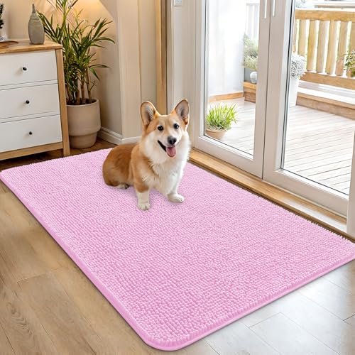 OLANLY Dog Door Mat for Muddy Paws 45x27, Super Absorbent Chenille Mud Mat