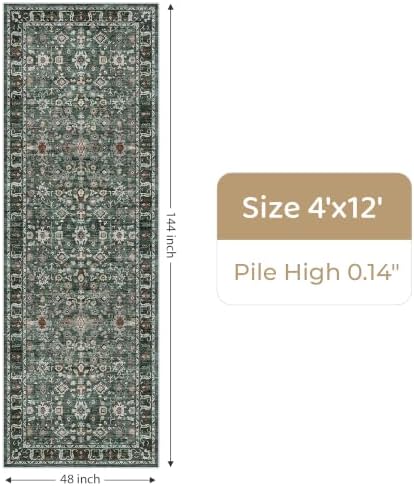 Washable Hallway Runner Rug 4x12: Green 12ft Runners for Hallways Non Slip