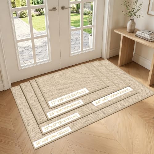 LEKEEPGO Door Mat 24"x47", Non Slip Washable Indoor Door Mat, Khaki