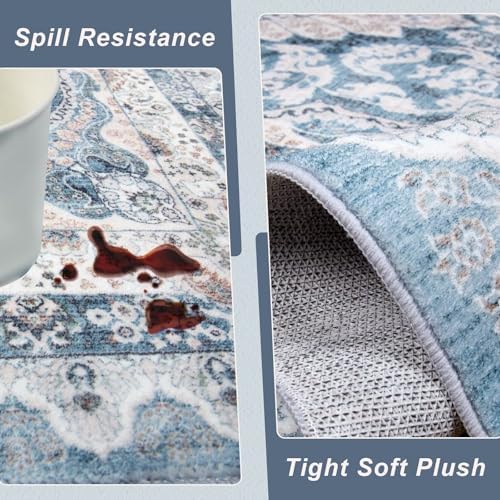 Macgace Washable Vintage Area Rug for Living Room, 6x9 Rugs Blue & Beige