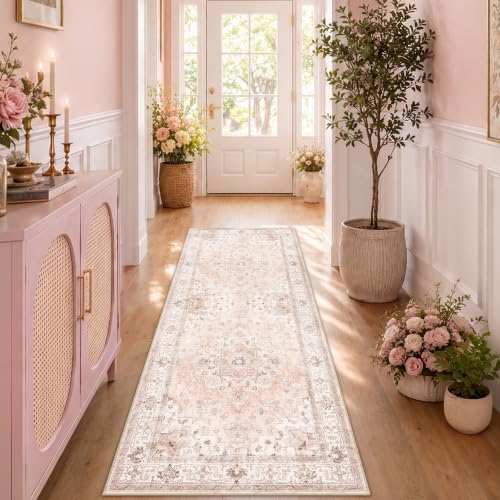 CAPALOCA Runner 2x8 Washable Nursery Girls Low Pile Area Rug Pink
