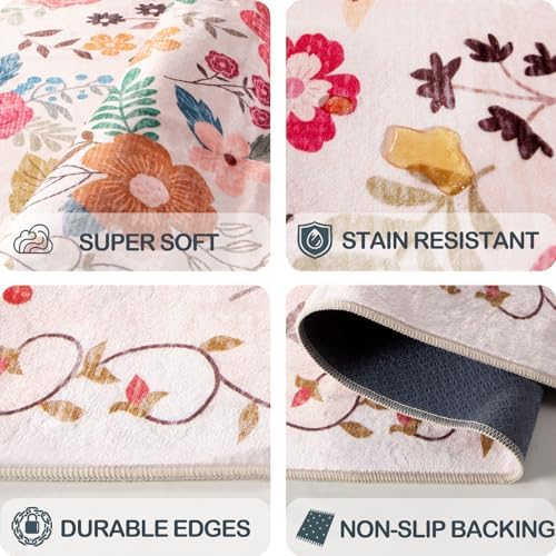 6x9 Washable Area Rugs for Living Room Soft Carpet (Beige Red)