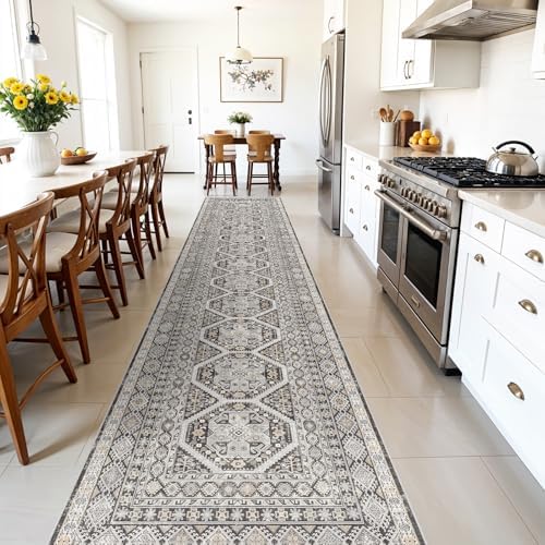 3x20 Runner Rug Washable Vintage: Non Slip Extra Long Hallway Runners Black