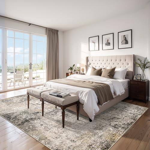 PLHXFR 6x9 Area Rug Living Room: Abstract Washable Carpet Brown Black