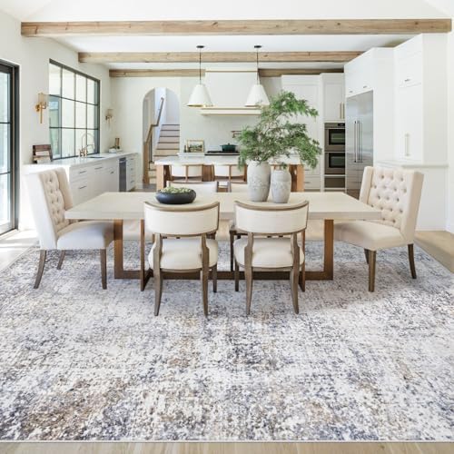 XLUEZ 9x12 Area Rug for Living Room, Washable Modern Abstract Large Area Rug Neutral Soft Non Slip Kids Rug Stain Resistant Indoor Carpet for Bedroom Dining Room Playroom Office(Bluegrey, 9'x12')