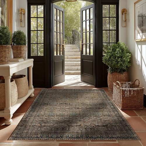 Ruaruarug Washable Area Rug 5×7 for Living Room, Ultra Soft, Vintage Brown