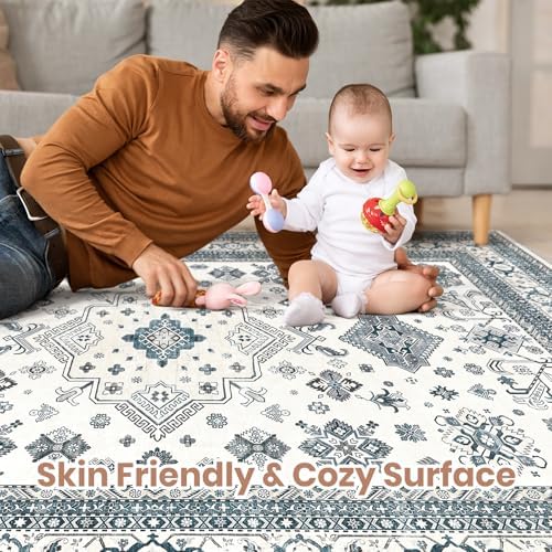 cotiled 5x7 Area Rug for Living Room, Washable, Traditional, Powder Blue