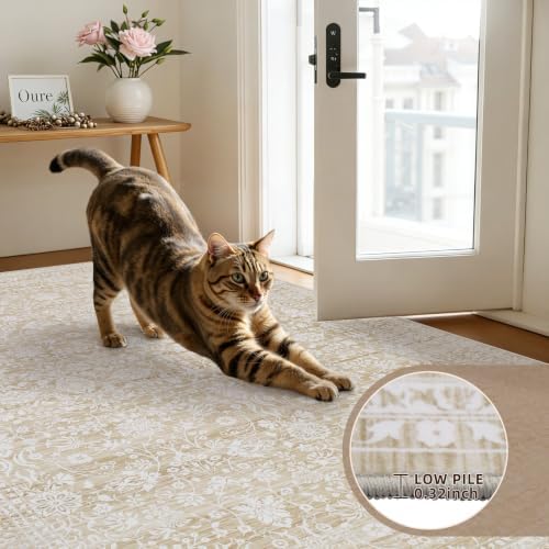 2x8 Hallway Washable Runner Rug: Kitchen Carpet Natural Beige