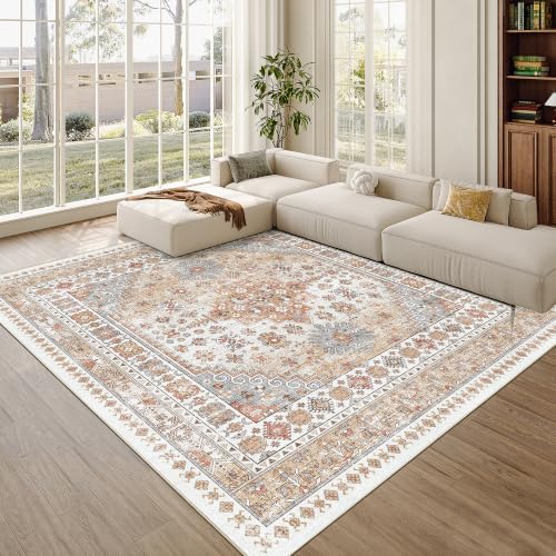 zesthome 8x8 Area Rug for Living Room,Large Washable Rug,Orange