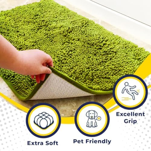 Muddy Mat® | Super Water Absorbent Door Mat Indoor, Microfiber Quick Dry Chenille Entryway Rug,Slip Resistant Front Door Mat,Indoor Mats for Entryway,Machine Washable Pet Rug, Spring Green 20" x 33"