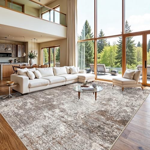 11x15 Extra Large Area Rug Living Room Washable Modern Abstract Brown Beige