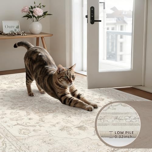 2x14 Hallway Washable Runner Rug: Kitchen Carpet Beige White