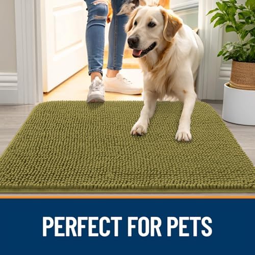 OLANLY Dog Door Mat for Muddy Paws 70x35, Super Absorbent Chenille Mud Mat