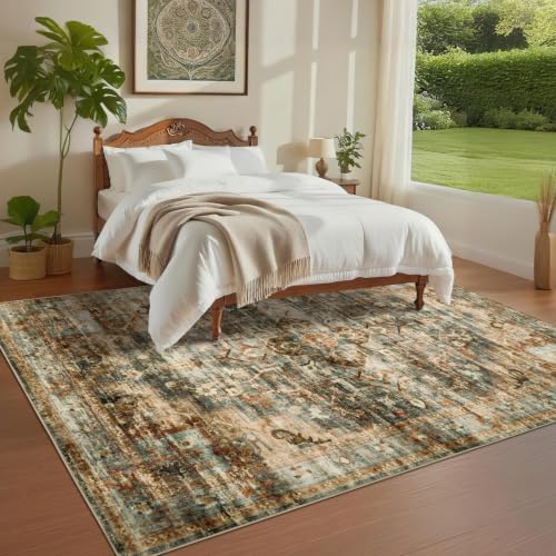 GarveeHome 10x13 Washable Vintage Living Room Rug Grey/Orange
