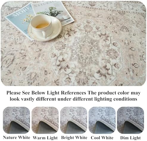 Washable 5x5 Square Area Rugs: Indoor Non-Slip Entryway Kitchen Rugs Oriental Stain-Resistant Bathroom Laundry Floor Mat Water Resistant Light Weight Carpet for Living Room Bedroom Nursery(5x5,Beige)