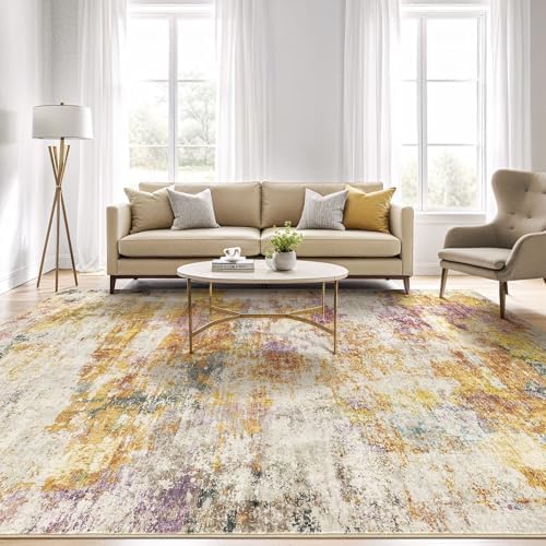 LOONGRUG 7x10 Area Rug Washable Large Neutral Modern Living Room Rugs