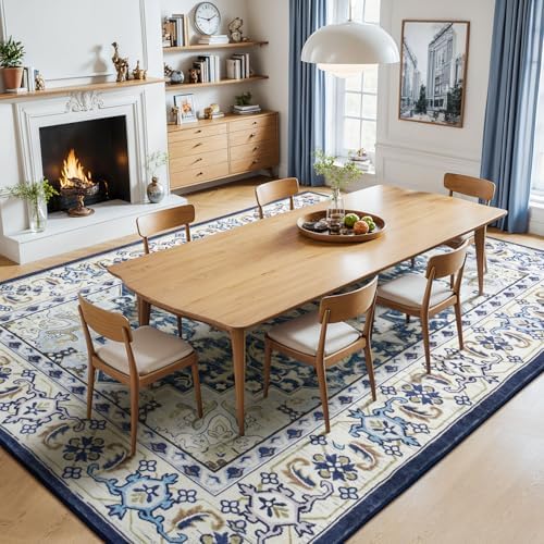 Lessymo 8 x 10 Area Rugs for Living Room, Washable Rug Faux Wool Dark Blue