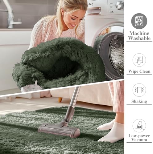OLANLY 5x7 Machine Washable Large Area Rugs for Living Room, Bedroom, Soft Fluffy Shaggy Bedside Rug, Indoor Floor Carpet for Kids Girls and Boys, Dorms, Nursery, Home Decor Aesthetic, Olive Green