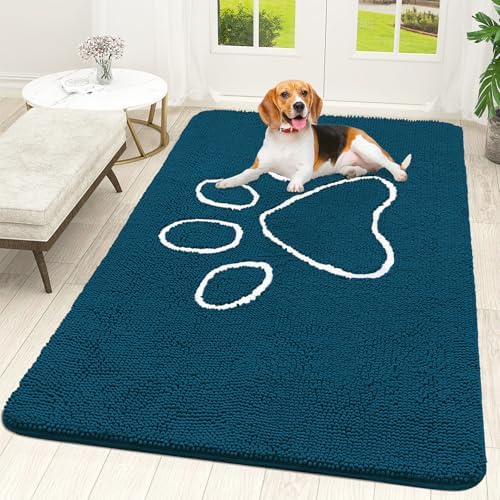 OLANLY Dog Door Mat for Muddy Paws 70x46, Paw Print Design Chenille Mud Mat
