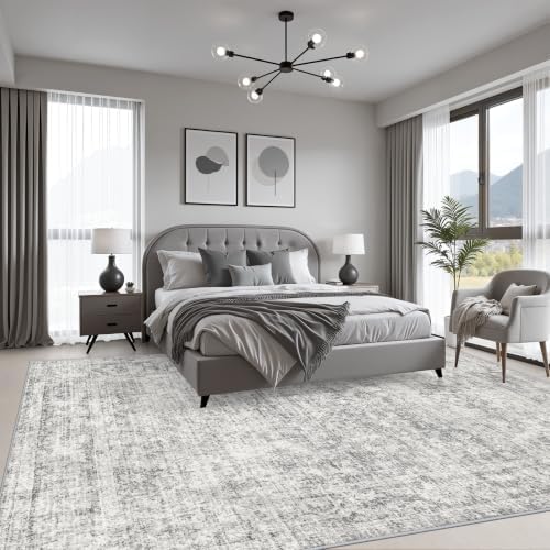 6x9 Area Rug Living Room: Modern Washable Soft Carpet Black Grey