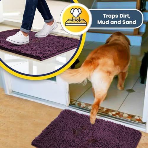 Muddy Mat® | Super Water Absorbent Door Mat Indoor, Microfiber Quick Dry Chenille Entryway Rug,Slip Resistant Front Door Mat,Indoor Mats for Entryway,Machine Washable Pet Rug, Dark Purple 5ft x 7ft
