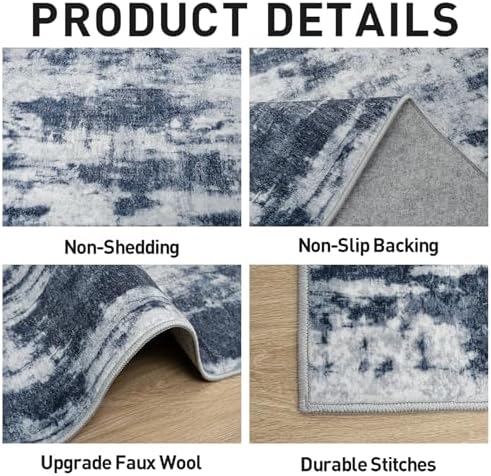 2'6''x8' Runner Rugs Washable Rug: Modern Abstract Hallway Blue Grey Carpet