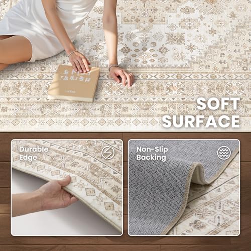 zesthome 5x7 Area Rugs for Living Room,Large Washable Rug,Beige