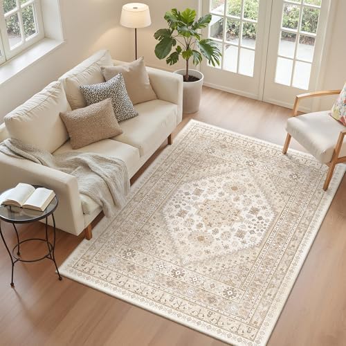 zesthome 3x5 Rug for Entryway,Washable Area Rug,Beige